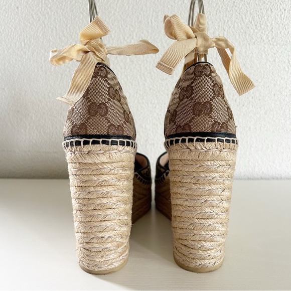 Gucci Marmont GG Matelasse Beige Platform Espadrille Wedges Sandals Size EU 39.5 - Picture 10 of 13